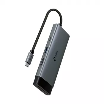 Hub USB typu C TP-Link UH7021C — HDMI, USB 3.2 Gen1, USB 2.0, SD/microSD, 5000 Mbit/s, aluminium, czarny