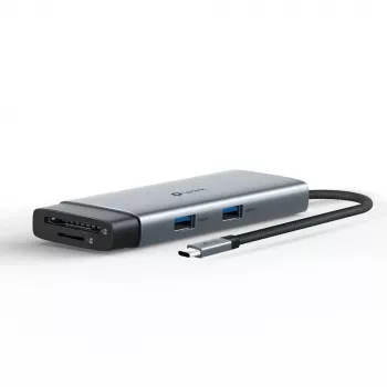 Hub USB typu C TP-Link UH7021C — HDMI, USB 3.2 Gen1, USB 2.0, SD/microSD, 5000 Mbit/s, aluminium, czarny
