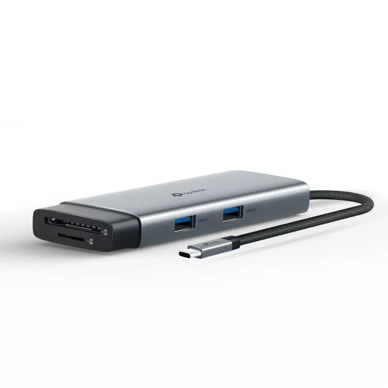 Hub USB typu C TP-Link UH7021C — HDMI, USB 3.2 Gen1, USB 2.0, SD/microSD, 5000 Mbit/s, aluminium, czarny