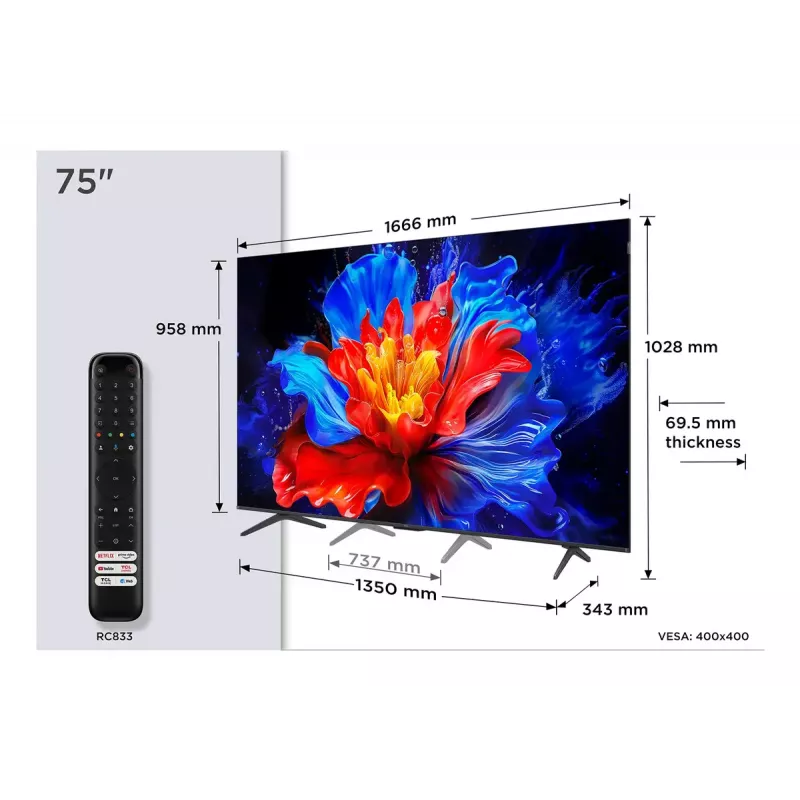 Telewizor TCL P8K 75 cali 4K QLED HDR 3840 x 2160