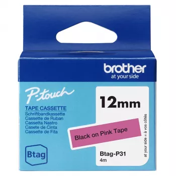 Taśma do etykieciarki Brother BTAG-P31 Czarny na różowym 1,2 cm 4 m
