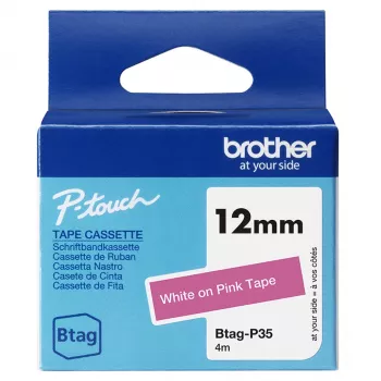 Taśma do etykieciarki Brother BTAG-P35 Biały na różowym 1,2 cm 4 m