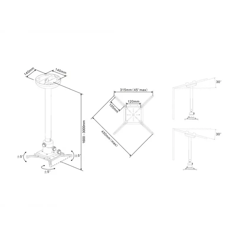Multibrackets M Uniwersalny Uchwyt Sufitowy do Projektora 1600-3000 z Precyzyjną Regulacją