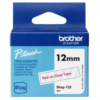 Taśma do etykieciarek Brother BTAG-132 Czerwona na przezroczystej 1,2 cm 4 m