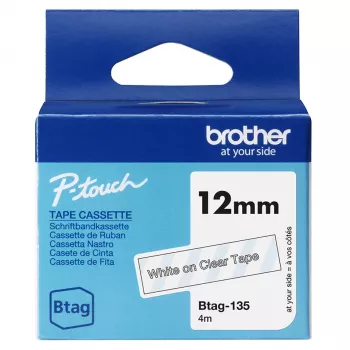 Taśma do drukarek etykiet Brother BTAG-135 Biały na przezroczystym 1.2 cm 4 m