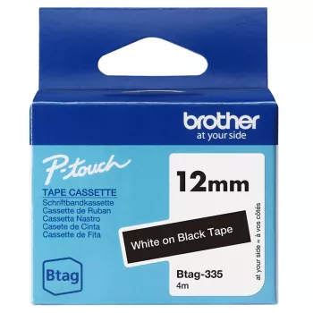 Taśma do etykietowania Brother BTAG-335 Biały na czarnym 1,2 cm 4 m