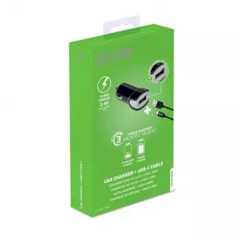 Celly CCUSBTYPEC ładowarka do urządzeń mobilnych Smartfon, Tablet Czarna Gniazdo zapalniczki samochodowej Auto