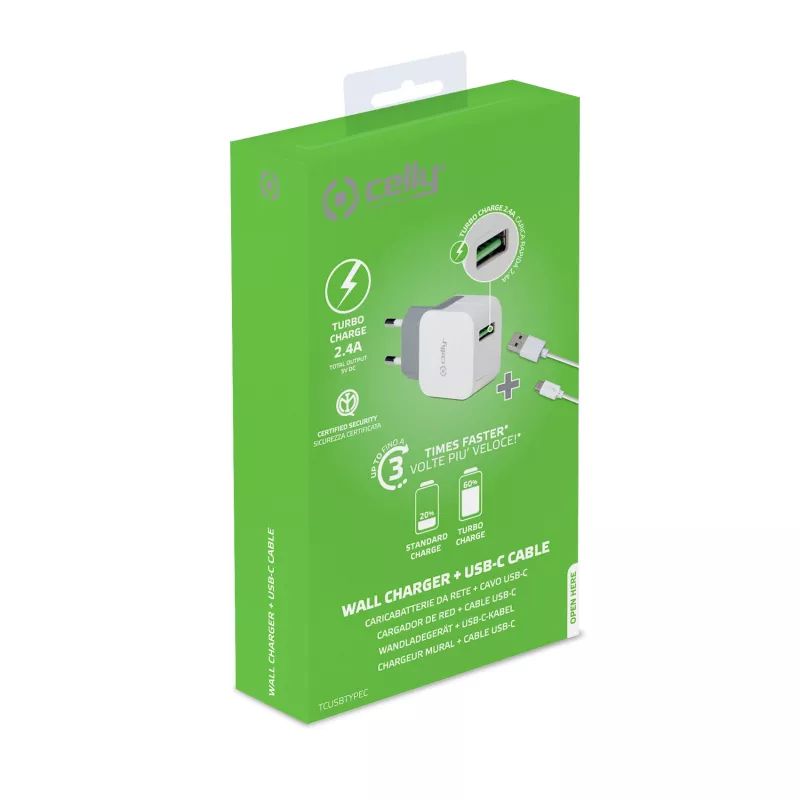 Celly TCUSBTYPEC ładowarka do urządzeń mobilnych Uniwersalna Biała USB Wewnętrzna
