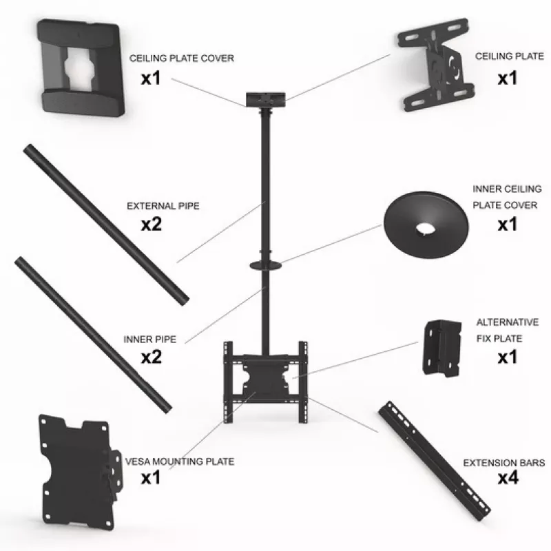 Multibrackets M Public Ceilingmount Medium Single 3000, 30 kg, 81,3 cm (32 cale), 139,7 cm (55 cali), 200 x 100 mm, 400 x 400 mm, 860 - 3130 mm