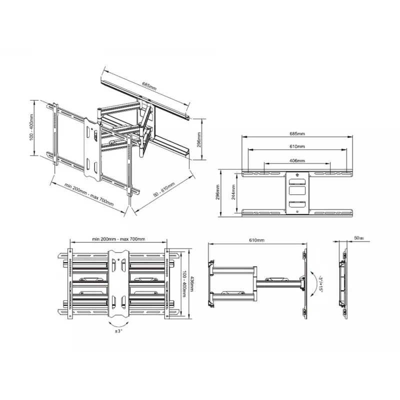 Uchwyt montażowy Multibrackets M Universal Flexarm Pro 60 kg wytrzymały czarny