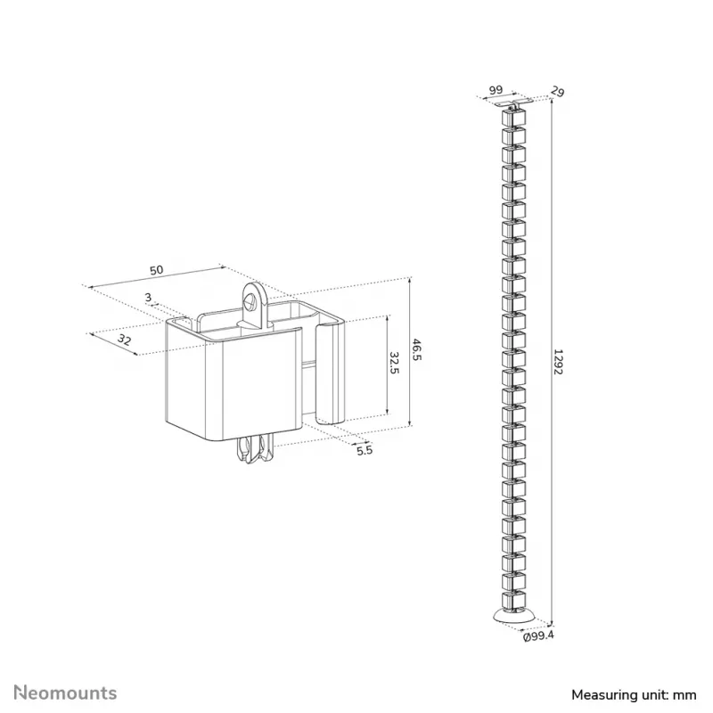 Organizer przewodów kręgosłupowy Neomounts ADS06-130WH montowany na śruby, biały, 130 mm