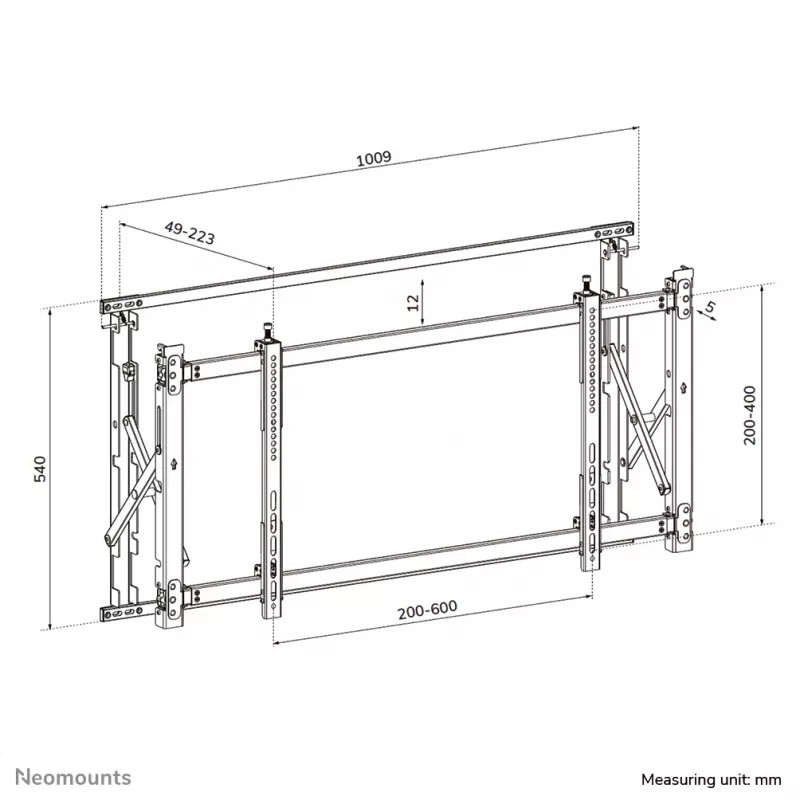 Uchwyt do ściany wideo Neomounts LED-VW1750Czarny — pojedynczy ekran, obsługuje 32 cale–55 cali, maks. 35 kg, VESA 200x200–600x400, czarny