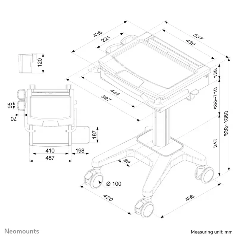 Multimedia cart Neomounts MED-M200 Aluminium biały 1080 mm