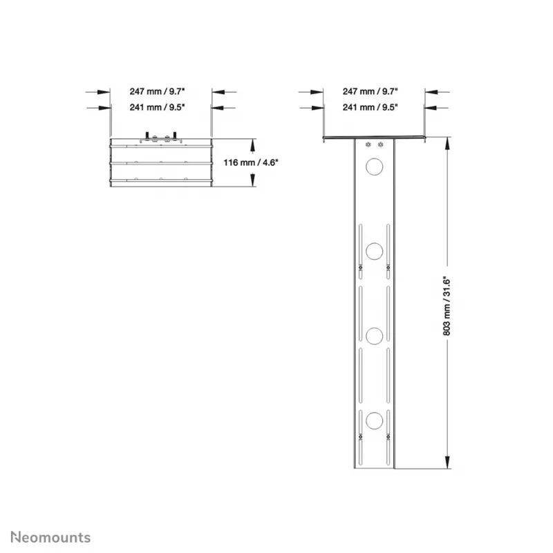 Półka naścienna Neomounts PLASMA-M2500CAMSHLF2 — półka podwoziowa do kamer, na 1 wyświetlacz, maks. 6 kg, obsługuje do 86 cali, 247×116×803 mm, czarna