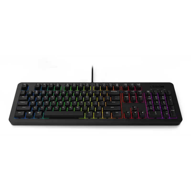 Przewodowa klawiatura gamingowa Lenovo K310 — pełnowymiarowa 100%, USB, US English, podświetlenie RGB, czarna, kabel 1,8 m