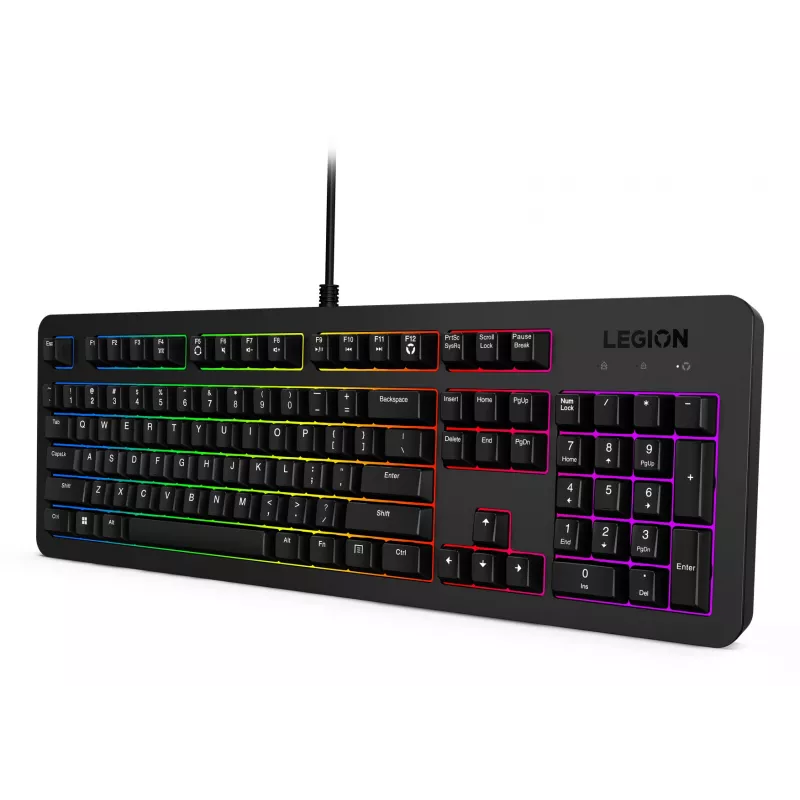 Przewodowa klawiatura gamingowa Lenovo K310 — pełnowymiarowa 100%, USB, US English, podświetlenie RGB, czarna, kabel 1,8 m