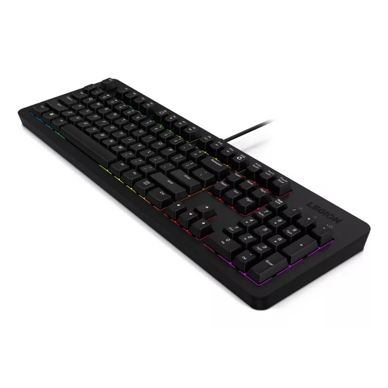 Przewodowa klawiatura gamingowa Lenovo K310 — pełnowymiarowa 100%, USB, US English, podświetlenie RGB, czarna, kabel 1,8 m