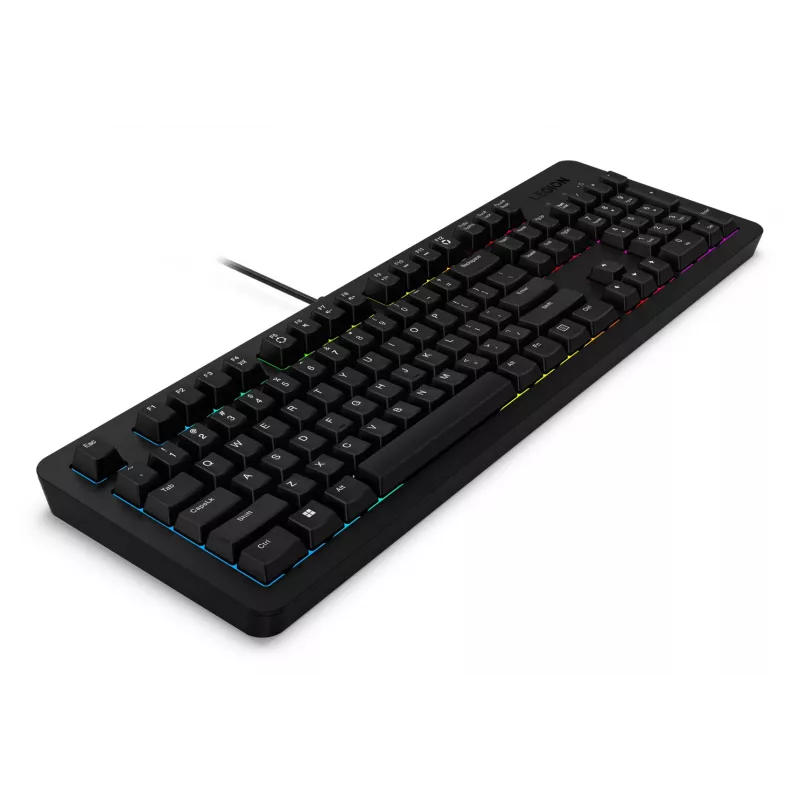 Przewodowa klawiatura gamingowa Lenovo K310 — pełnowymiarowa 100%, USB, US English, podświetlenie RGB, czarna, kabel 1,8 m