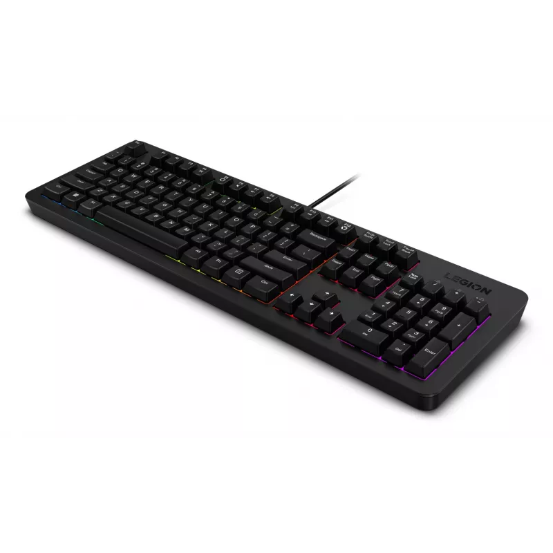Przewodowa klawiatura gamingowa Lenovo K310 — pełnowymiarowa 100%, USB, US English, podświetlenie RGB, czarna, kabel 1,8 m