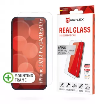 Displex Szkło hartowane (10H) dla Apple iPhone iPhone 13/13 Pro/14/16e/17e, Ekologiczna ramka montażowa, odporne na zarysowania