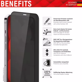 Displex Prywatność Szkło Ochronne (10H) dla Apple iPhone 13/13 Pro/14/16e/17e, Ekologiczna Ramka Montażowa, Filtr Prywatności