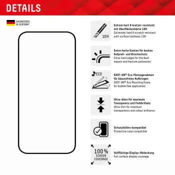 Displex Full Cover szkło hartowane (10H) do Apple iPhone 15/15 Pro, ramka montażowa Eco, pełne pokrycie