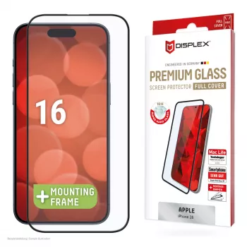 Displex Premium Ochrona ekranu (Full Cover, 10H) dla Apple iPhone 16, Eko ramka montażowa, Full Cover