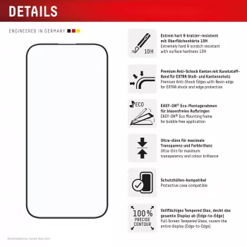 Displex Premium Ochrona ekranu (Full Cover, 10H) dla Apple iPhone 16, Eko ramka montażowa, Full Cover
