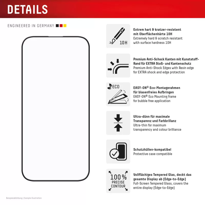 Displex Premium Ochrona ekranu (Full Cover, 10H) dla Apple iPhone 16, Eko ramka montażowa, Full Cover