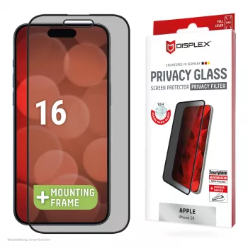 Displex Privacy Ochrona ekranu (10H) do Apple iPhone 16, Eco ramka montażowa, filtr prywatyzujący