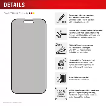 Displex Privacy Ochrona ekranu (10H) do Apple iPhone 16, Eco ramka montażowa, filtr prywatyzujący