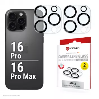Displex Full Cover Camera Lens Glass iPhone 16 Pro/16 Pro Max, 10H, pełna ochrona obiektywu, szybki montaż, 2 szt.