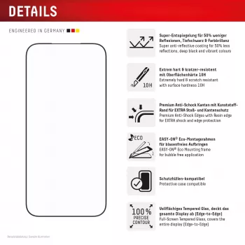 Displex Premium Ochrona ekranu (Full Cover, 10H) dla Apple iPhone 17 Pro Max, Ramka montażowa Eco, Pełne pokrycie