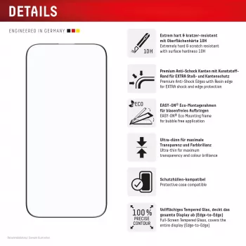 Displex Premium Ochrona ekranu (Full Cover, 10H) dla Apple iPhone Air, Ekologiczna ramka montażowa, Full Cover