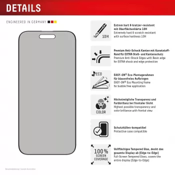 Displex Privacy Ochrona ekranu (10H) for Apple iPhone Air, Eco Mounting Frame, Privacy Filter