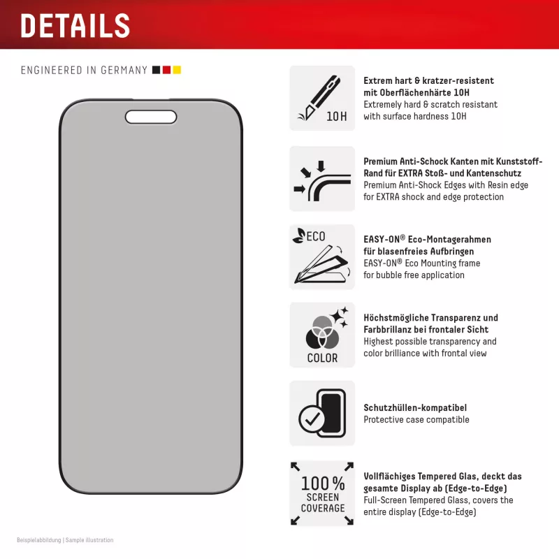 Displex Privacy Ochrona ekranu (10H) for Apple iPhone Air, Eco Mounting Frame, Privacy Filter