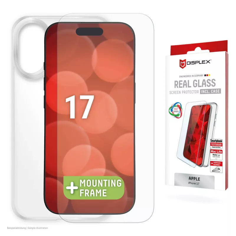 Displex Szkło Ochronne + Etui dla Apple iPhone 17, Eko Ramka Montażowa, odporne na zarysowania