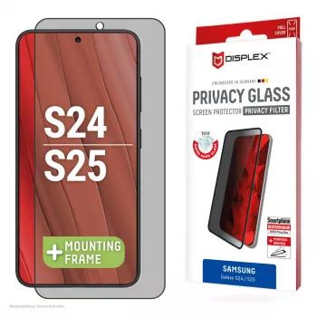 Displex Privacy Ochrona ekranu (10H) dla Samsung Galaxy S24/S25, ramka montażowa Eco, filtr prywatyzujący