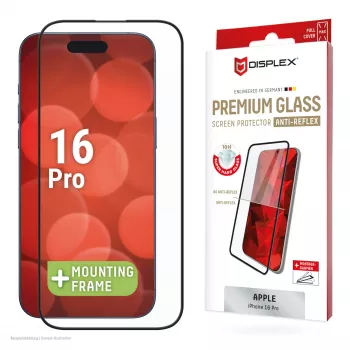 Displex Premium Anti-Reflex Screen Protector (antyrefleksyjna pełna osłona, 10H) do Apple iPhone 16 Pro, Eko ramka montażowa, pełna osłona