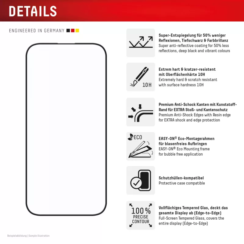 Displex Premium Anti-Reflex Screen Protector (antyrefleksyjna pełna osłona, 10H) do Apple iPhone 16 Pro, Eko ramka montażowa, pełna osłona
