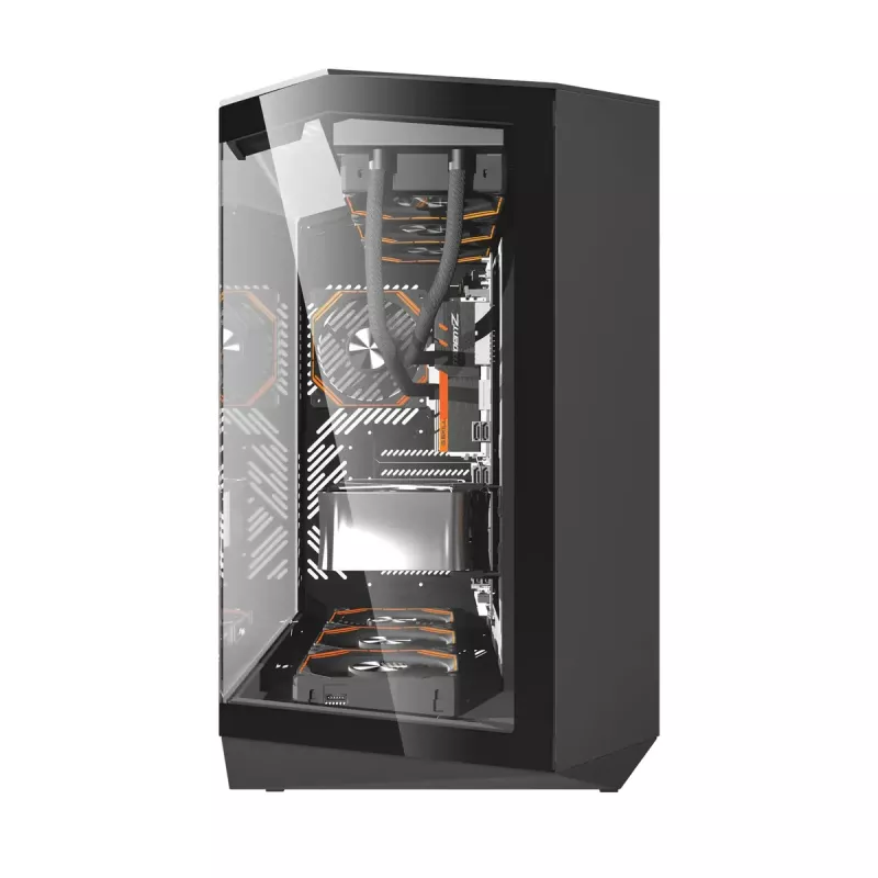 Obudowa PC Darkflash DY470 Full Tower — czarna, SPCC, obsługuje ITX/ATX, HDD 3,5 cala/2,5 cala, 1x tylny 120 mm, wentylatory boczne 120 mm