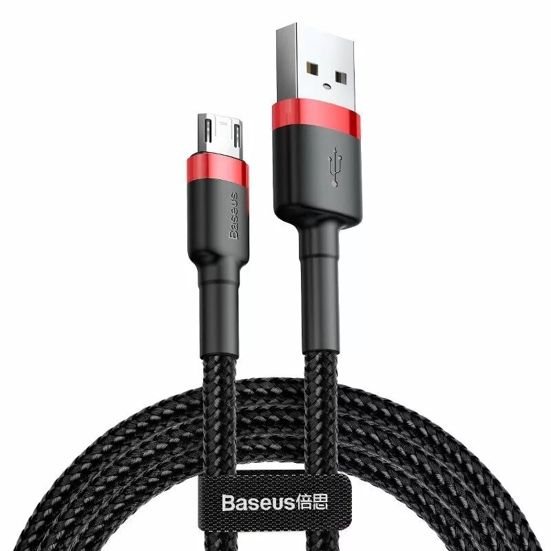 Baseus CAMKLF-B91 Nylon Durable Data & Charging kabel CQ3.0 2.4A USB do Micro USB 1m Czarno-czerwony