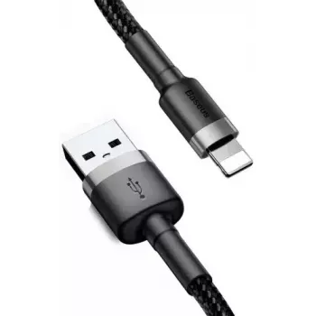 Kabel USB A do Lightning Baseus Cafule (CALKLF-CG1) — oplot nylonowy, QC3.0 1.5A, 2 m, Szary/Czarny
