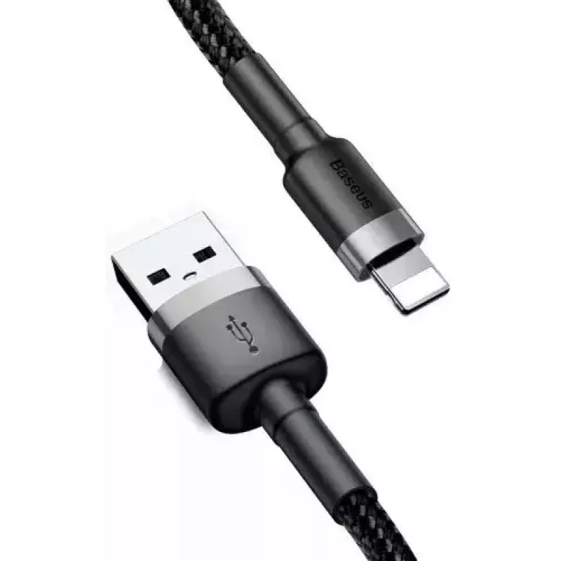 Kabel USB A do Lightning Baseus Cafule (CALKLF-CG1) — oplot nylonowy, QC3.0 1.5A, 2 m, Szary/Czarny