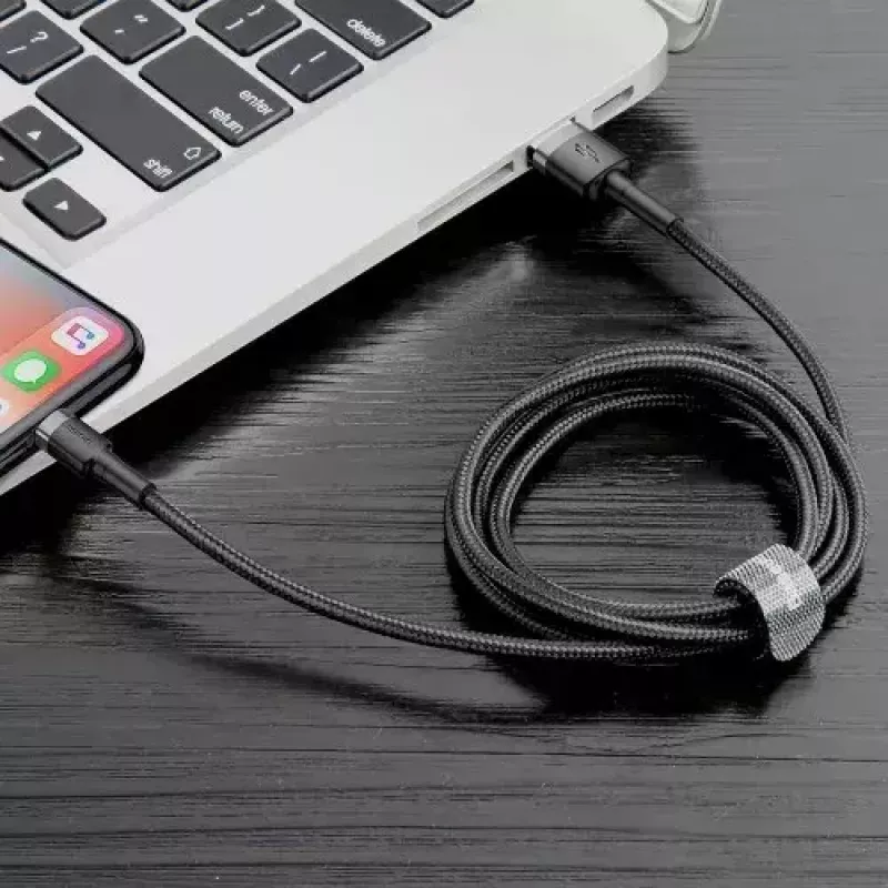 Kabel USB A do Lightning Baseus Cafule (CALKLF-CG1) — oplot nylonowy, QC3.0 1.5A, 2 m, Szary/Czarny