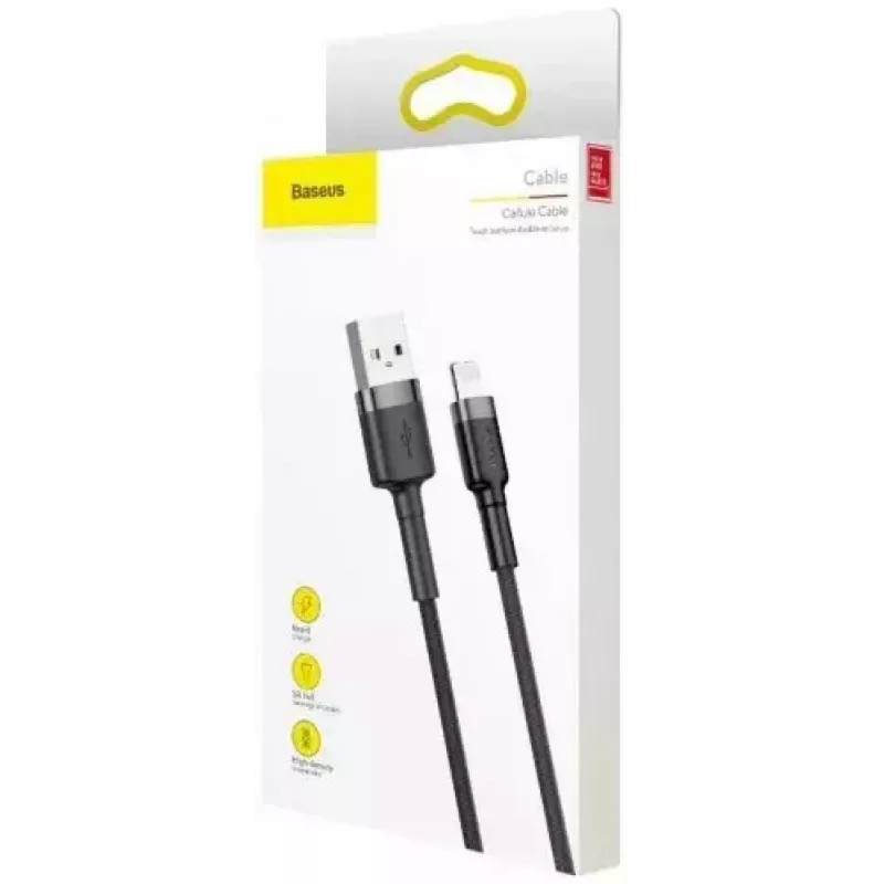 Kabel USB A do Lightning Baseus Cafule (CALKLF-CG1) — oplot nylonowy, QC3.0 1.5A, 2 m, Szary/Czarny