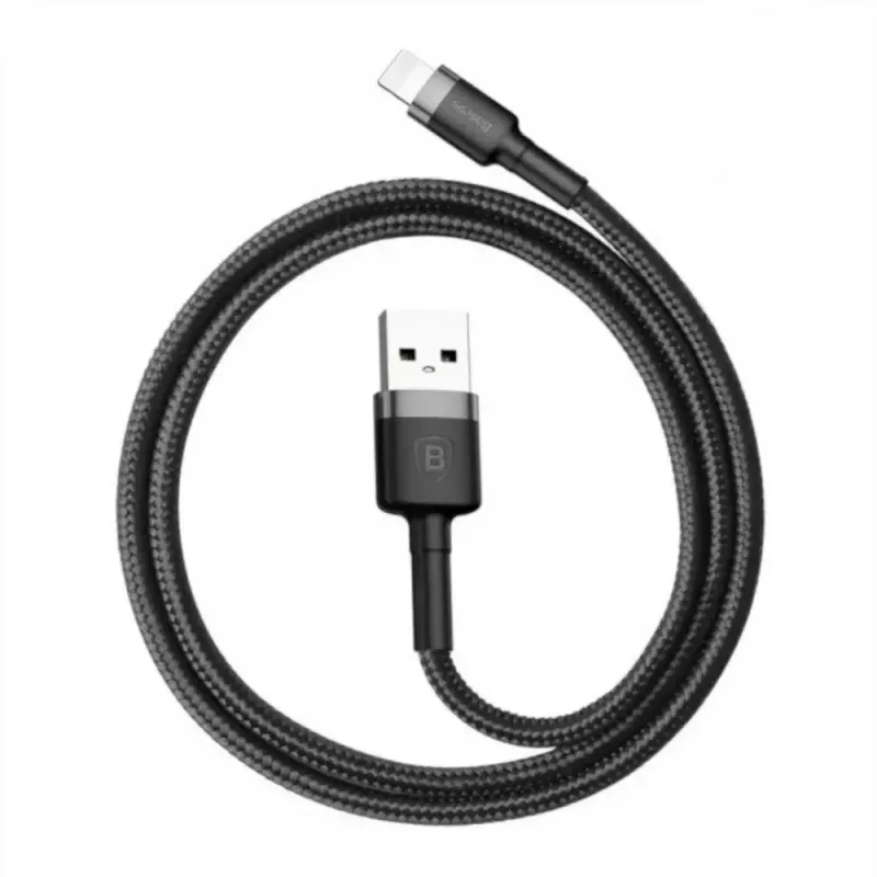 Kabel USB A do Lightning Baseus Cafule (CALKLF-CG1) — oplot nylonowy, QC3.0 1.5A, 2 m, Szary/Czarny