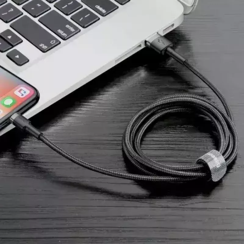 Baseus CALKLF-AG1 Nylonowy kabel do transmisji danych i ładowania USB-C QC3.0 2.4A do Lightning 0,5 m czarny, szary