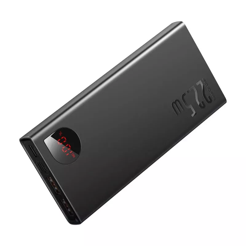 Powerbank Baseus Adaman Metal, litowo-jonowy 10000mAh, 2xUSB, USB-C, Lightning, MicroUSB 22.5W (czarny)