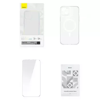 Etui na telefon Baseus Magnetic Crystal Clear dla iPhone 13, przezroczyste, ze szkłem hartowanym na ekran